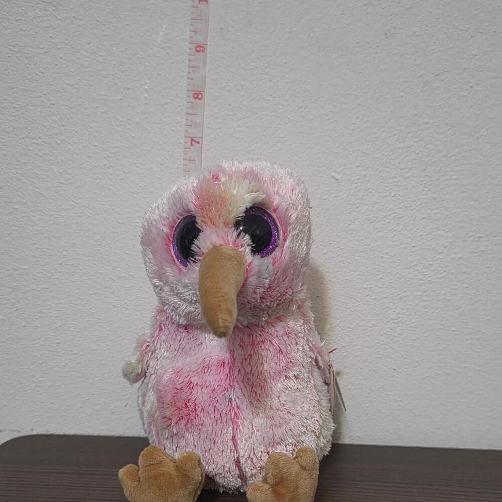 ty Pink kiwi plush with purple eyes and tan beak #kawaii #cute